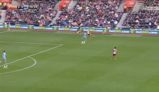 Atacantes pressionam a saída e forçam bola longa da defesa dos Saints (Foto: Reprodução/Sky Sports)