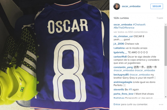 Oscar segue com a número 8 (Foto: Reprodução/Instagram)