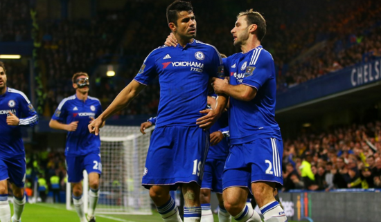 Diego Costa marca novamente e comemora com Ivanovic (Foto: Premier League)