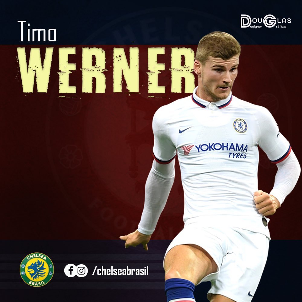 Arte de Werner com a camisa do Chelsea