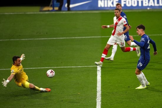 Kai Havertz fez o terceiro gol do Chelsea no jogo contra o Southampton. Anteriormente, o Timo Werner marcou duas vezes para os Blues.