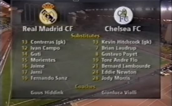 O Chelsea conquistou a Supercopa da UEFA de 1998. Além disso, Gustavo Poyet e Jody Morris eram opções no banco de reservas de Gianluca Vialli.
